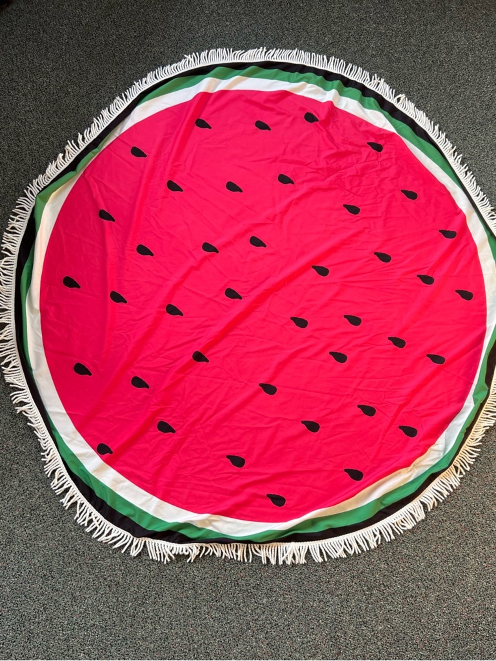 Pink & Green Seeded Watermelon Throw Thin Circular Picnic Blanket White Fringe